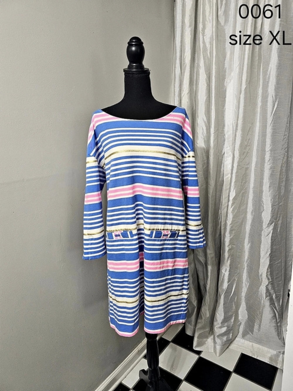Lilly Pulitzer Lena Shift Dress Striped Blue & Pink Size XL